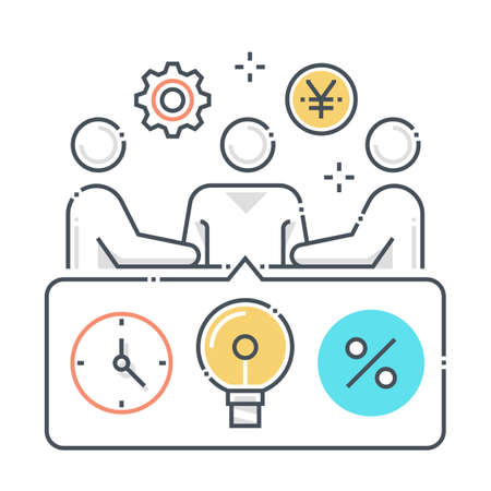 Meeting related color line vector icon, illustration. The icon is about interview, job, boss, human resources, business, employee.のイラスト素材