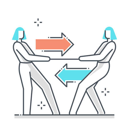 Legal case related color line vector icon, illustration. The icon is about opposition, court, pulling, rope, tug of war.のイラスト素材