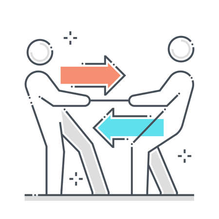 Legal case related color line vector icon, illustration. The icon is about opposition, court, pulling, rope, tug of war.のイラスト素材