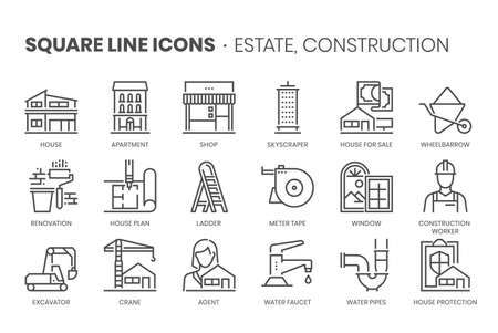Real estate, square line icon set.のイラスト素材