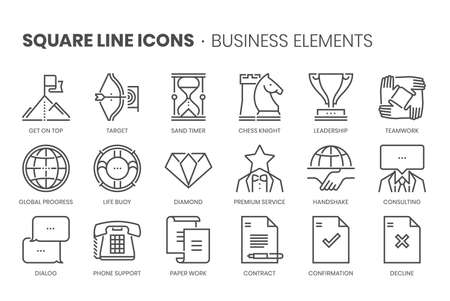 Business elements, square line icon setのイラスト素材