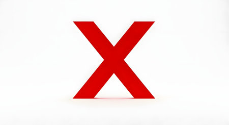 A bold, three-dimensional red letter 'X' or cross mark symbol stands on a clean, white background. The icon represents concepts such as incorrect, wrong, failure, cancellation, rejection, or a warning. It is a universal symbol for a negative or 'no' response.の素材