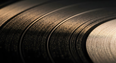 Vinyl record with shallow depth of field. Vintage music background.の素材