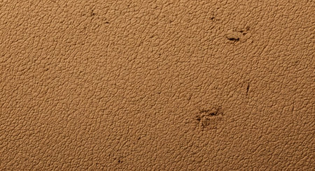 A macro top-down view of a light brown or tan textured material, likely faux leather or vinyl. The surface has a fine, pebbled grain and shows some minor signs of wear or imperfections, ideal for use as a background or texture overlay.の素材
