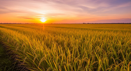 Rice field at sunset in Thailand,Rice field in Thailandの素材