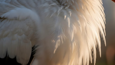 A macro close-up of soft white bird feathers, revealing the intricate texture and layering of the plumage. The gentle lighting enhances the purity and elegance of the natural avian pattern.の素材