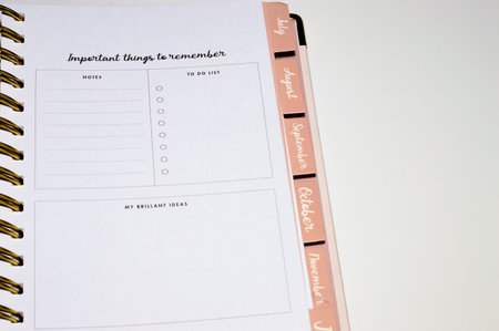 To do list Agenda monthly. Concept of organization year. Empty copy space area white background
