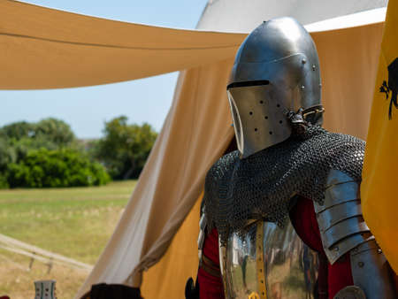 medieval historical reenactment - assortment various musical instruments such as flutes, trumpets...
