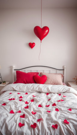 an elegant bedroom decorated and colored for romantic evenings or for Valentine's Day. Concept romantic holidays and passionの素材