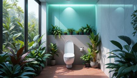 Bright and Green Bathroom with Indoor Plantsの素材