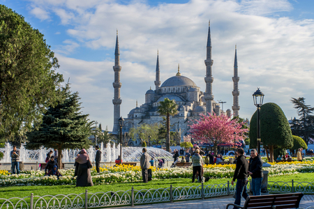 ISTAMBUL, TURKEY - APRIL, 18: The Park in front of the Blue mosque in the spring. Istanbul. Turkey on 11 april 2013のeditorial素材