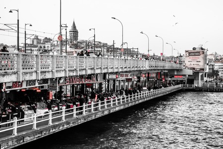 ISTAMBUL, TURKEY - APRIL, 18: View of Galata bridge and Galata tower on 11 april 2013のeditorial素材