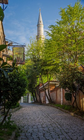 ISTAMBUL, TURKEY - APRIL, 18: Narrow paved street near Hagia Sophia on 11 april 2013