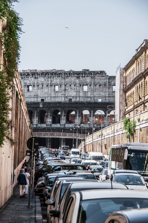 ROME, ITALY - JUNE, 6: View of the Colosseum from the street, filled with cars on 6 june 2012のeditorial素材
