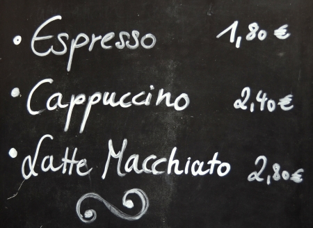 Menu For Coffee On A Blackboard Outside A European Cafeの写真素材