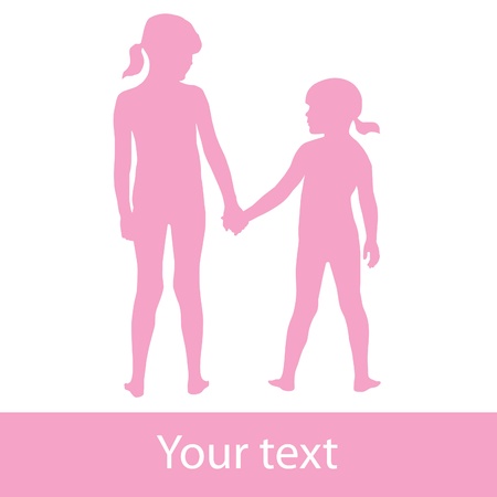 Vector Silhouette Of Two Girls Holding Hands With Room For Your Textのイラスト素材