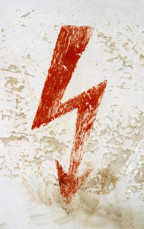Grungy Red Electricity High Voltage Danger Signの写真素材