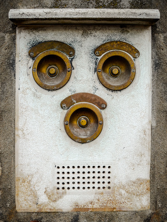 Grungy Vintage Brass Apartment Intercom Buzzer In Italyの写真素材