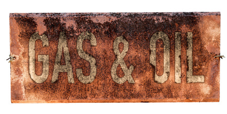 Grungy Old Gas And Oil Sign On A White Backgroundの写真素材