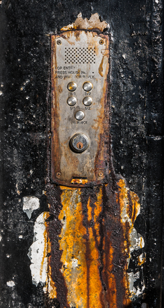 A Rusty Old Buzzer Or Intercom System For Flats In Glasgow, Scotlandの写真素材