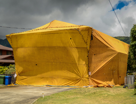 Residential House That Has Been 'Tented' To Exterminate Insect Pests Such As Termitesの写真素材