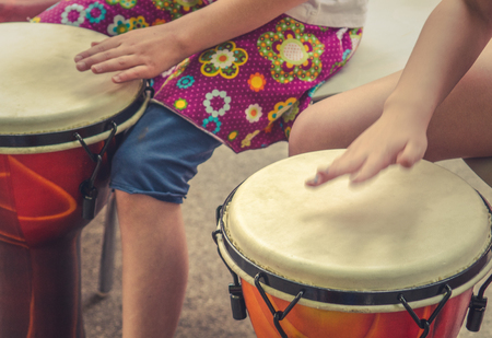 An Action Music Shot Of Children Drummingの写真素材