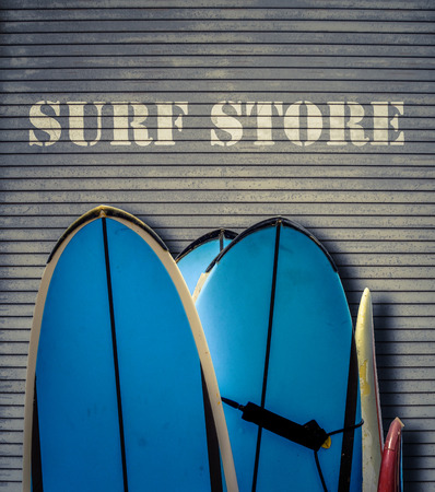 Retro Filtered Surf Store Sign With Blue Surfboardsの写真素材