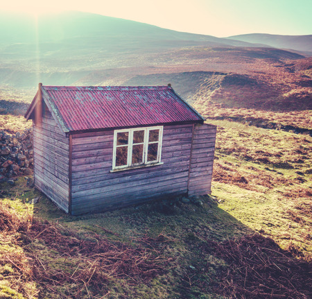 Rustic Wooden Cabin Or Bothy In The Scottish Wildernessの写真素材