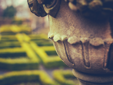 Detail Of A Garden Ornament And Maze At A Stately Home Or Mansion In The UK With Copy Spaceの写真素材