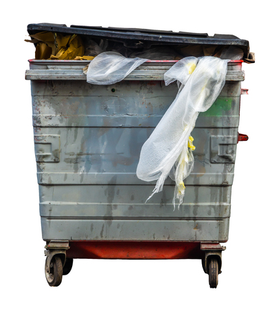 Isolated Grungy Wheelie Recycling Or Trash Can (Bin) On A White Backgroundの写真素材