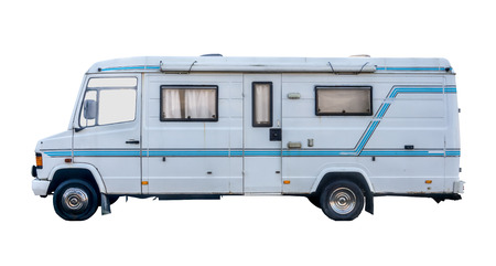 Isolated Vintage Grungy Old White Campervan Or Motorhome On A White Backgroundの写真素材