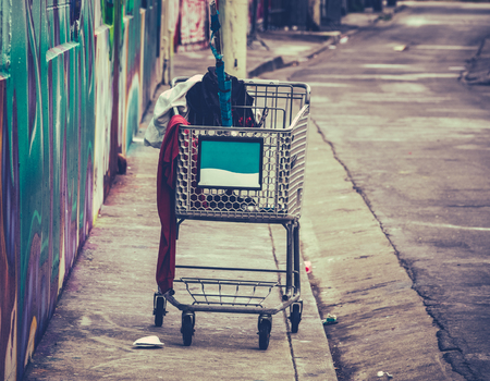 A Shooping Cart Used By A Homeless Person In San Francisco, USAの写真素材