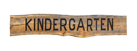 Isolated rustic wooden sign for a KIDERGARTENの写真素材