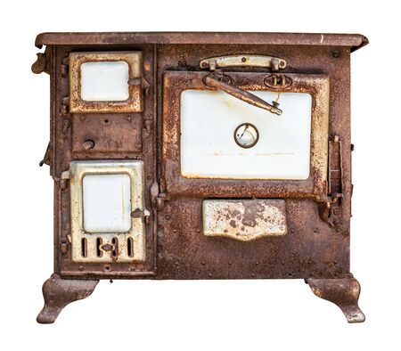 Isolated Rusty Old Farmhouse Stove, Oven Or Range On A White Backgroundの写真素材