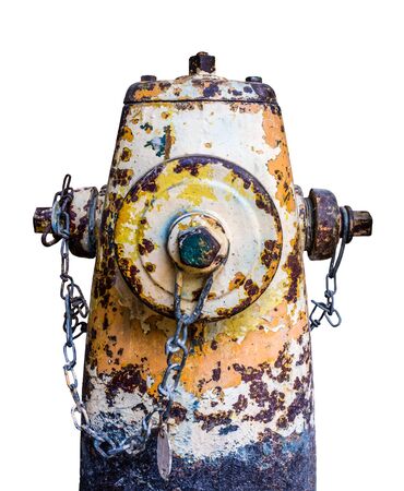 Grungy Old Yellow Fire Hydrant On A White Backgroundの写真素材