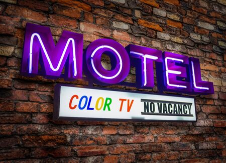 Retro Neon Motel Sign In California Advertising A Color TVの写真素材