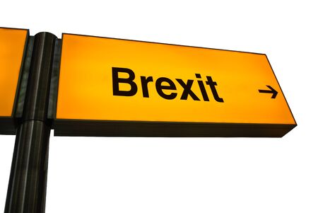 British Style Orange Airport Sign With An Arrow And The Word Brexitの写真素材