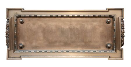 Isolated Vintage Ornate Gold Colored Plaque, Blank For Your Textの写真素材