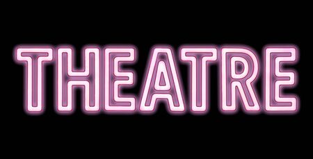 A Bright Pink Neon Sign For A Theatre On A Black Backgroundの写真素材