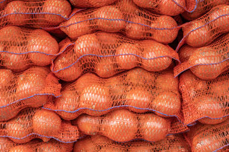Abstract Background Texture Of Sacks Of Onions At A Marketの写真素材