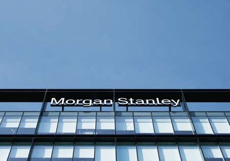 GLASGOW, SCOTLAND, UK - APRIL 21, 2022: Morgan Stanley Company Sign, With Copy Space