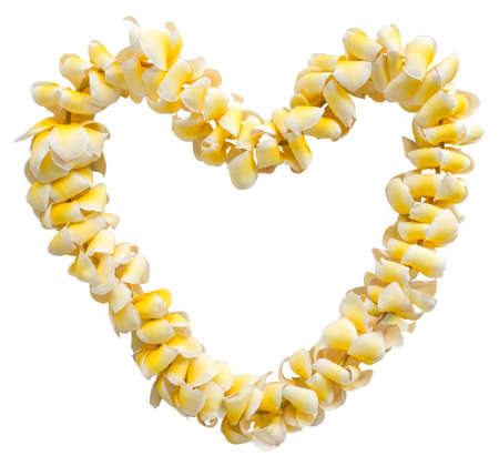 Isolated Romantic Heart-Shaped Hawaiian Lei (Garland of Flowers), On A White Backgroundの写真素材