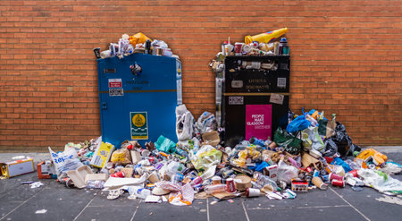 GLASGOW, SCOTLAND, UK - AUGUST 29, 2022: Bins Overflowing With Rubbish During The Scotland Bin Strikesのeditorial素材