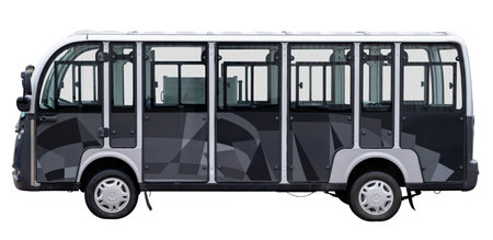 A Modern Electric Vehicle For Use As A Courtesy Bus Or Shuttle At An Airport Or Campus, Or Public Transport, Isolated On A White Backgroundの写真素材