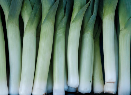 A Background Texture Of Leeks At A Market Stall