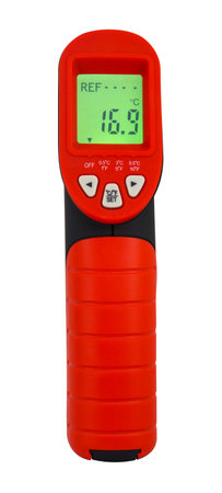 A Digital Handheld Industrial Thermometer Isolated On A White Backgroundの写真素材