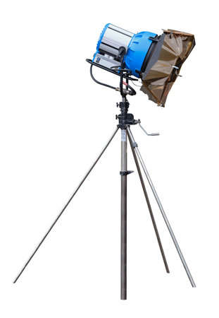 Professional Film Set Spotlight On A Tripod Stand, Isolated On A White Backgroundの写真素材