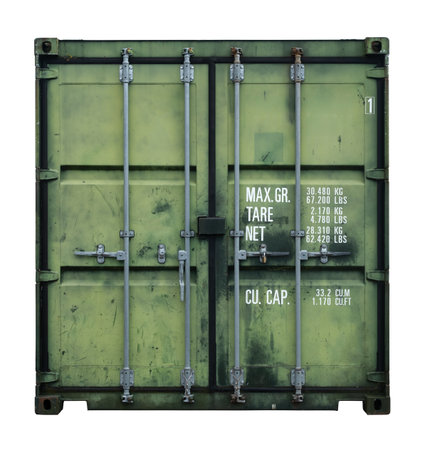 A Green Shipping (Intermodal Freight) Container, Isolated On A White Backgroundの写真素材