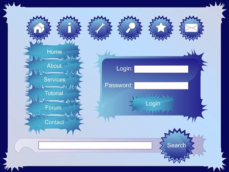 Web page set include himself buttons of tools, menu, login form, search barの写真素材
