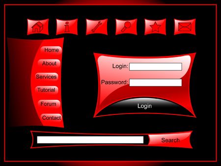Web page set include himself buttons of tools, menu, login form, search barの写真素材